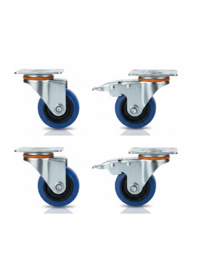 3” Impact-Resistant Blue Heavy Duty Thermoplastic Rubber TPR Swivel Caster Wheels(4 pcs Caster Wheel = 2 Swivel Caster With Brake + 2 Swivel Caster Without Brake) - Image 1